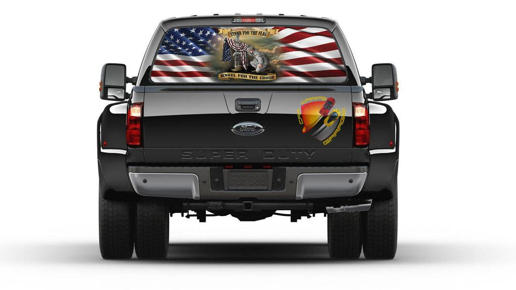 American Flag Stand for the Flag  Rear Window Graphic Perforated Decal Vinyl