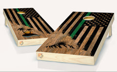 American Flag Thin Green Line Palm Tree & Mountain Cornhole Board Vinyl Wrap Laminated Sticker Set