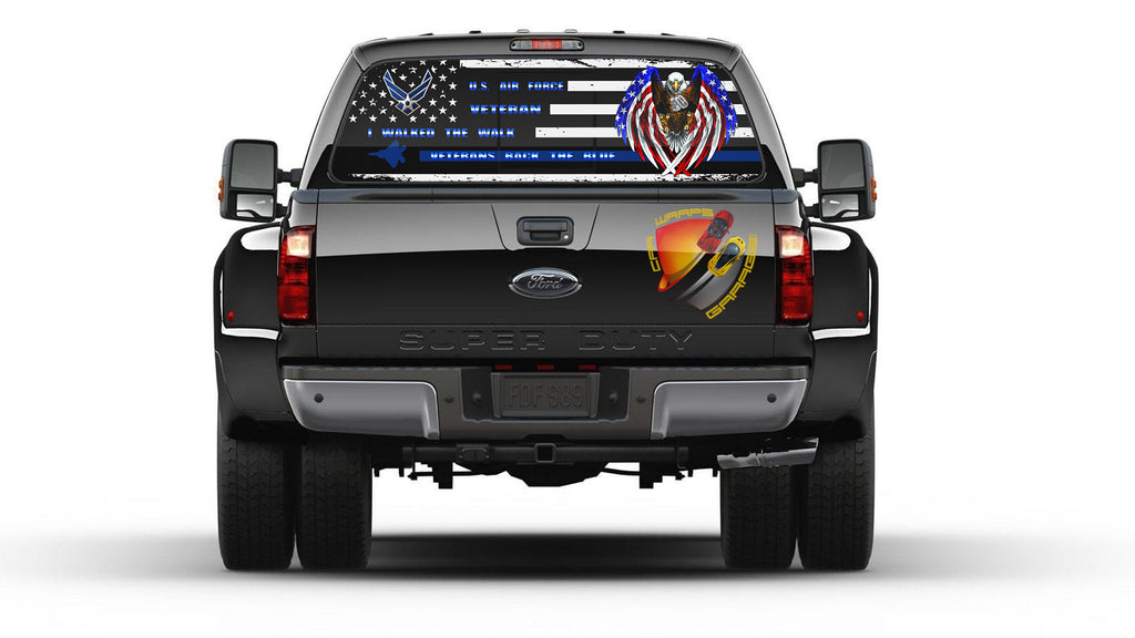 American Flag U.S. Air Force Veteran Patriotic Rear Window Graphic Perforated Decal Vinyl Pickup Truck Patriotic
