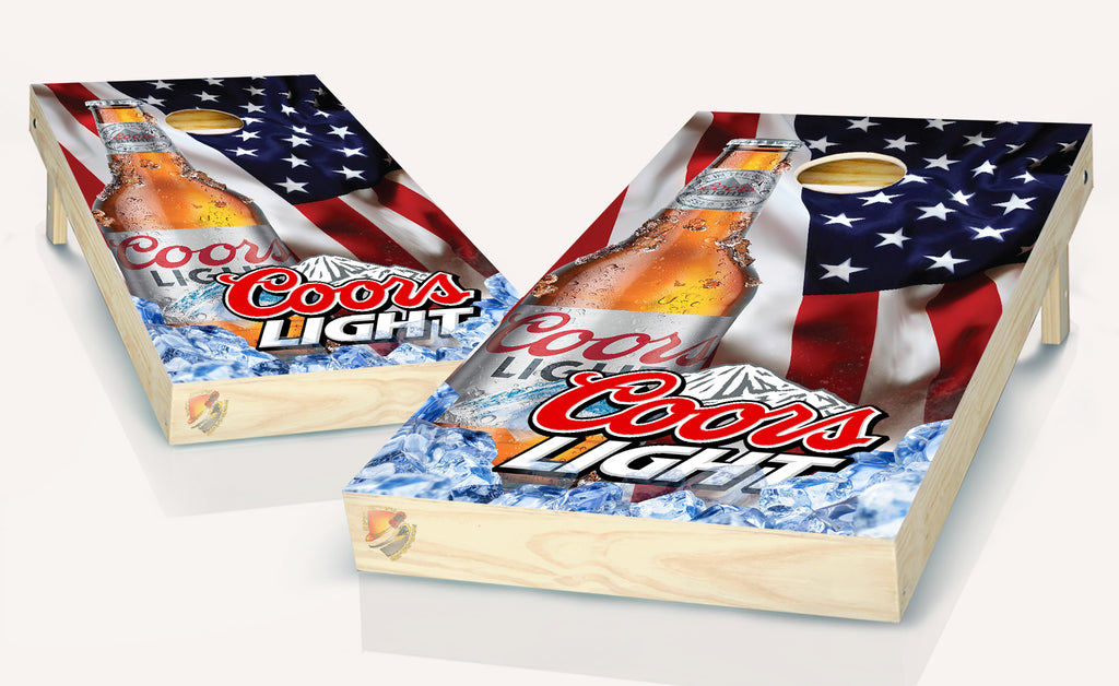 American Flag Wavy Coors Light Beer Cornhole Board Vinyl Wrap Skins  Laminated Sticker Set Decal