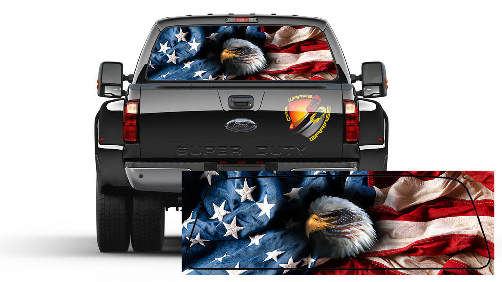 American Flag Wavy Eagle Patriotic  Rear Window Perforated Graphic Vinyl Decal Sticker  Truck For All Cars