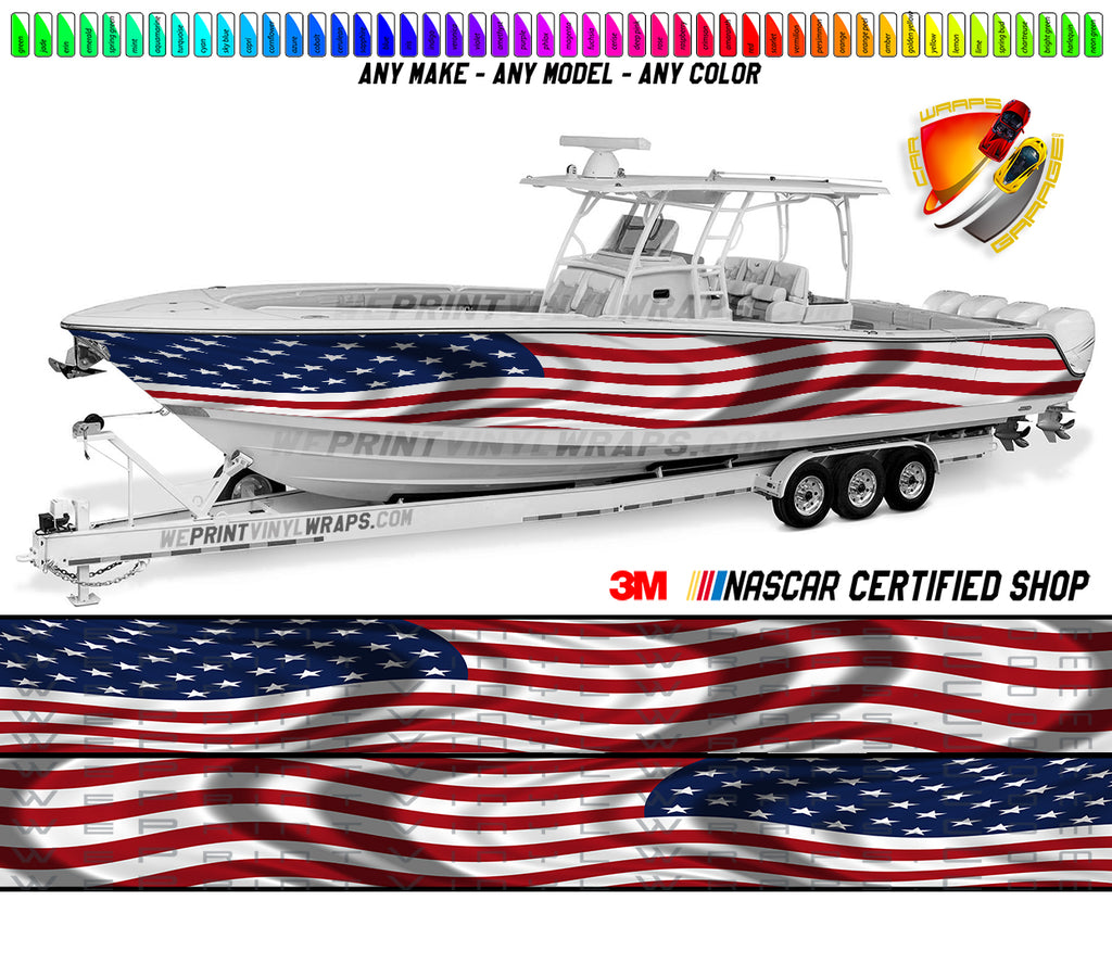 American Flag Wavy  Graphic Vinyl Boat Wrap Decal Fishing Pontoon Sportsman Console Bowriders Deck Boat Watercraft  All boats Decal