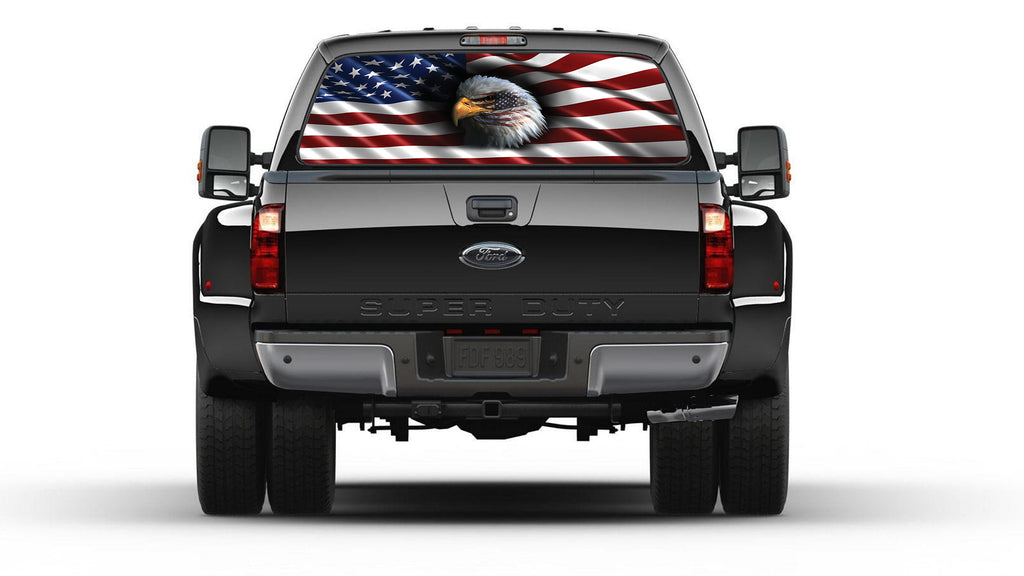 American Flag Eagle Patriotic Rear Window Perforated Graphics Decal