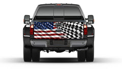 American & Checkered  Racing Flag Tailgate Wrap Vinyl Graphic Decal Sticker Truck