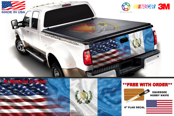 American & Guatemala Flag Tailgate Wrap Vinyl Graphic Decal Sticker