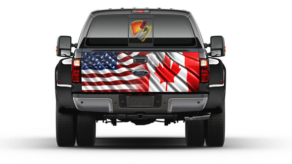 American and Canadian Flag Tailgate Wrap Vinyl Graphic Decal Sticker Truck