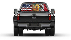 American and Mexican Flag Virgen de la Guadalupe Rear Window Graphic Tint Sticker for Truck perforated vinyl