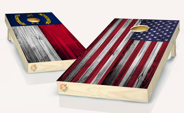American and North Carolina Flag Cornhole Board Vinyl Wrap Laminated Sticker Set Decal