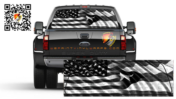 American and Puerto Rican Black and White  Flag Rear Window Perforated Graphic Decal Vinyl Pickup Trucks  Cars Campers