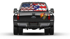 American and Puerto Rican Flag Rear Window Graphic Perforated Decal Vinyl Pickup Truck