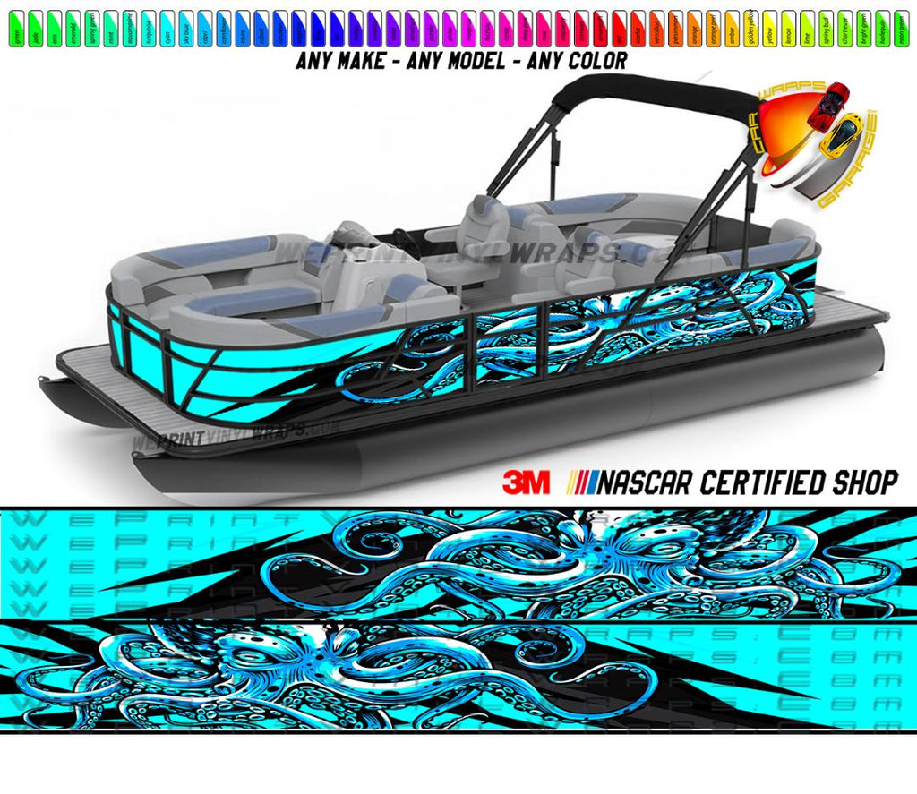 Aqua Octopus  Graphic Vinyl Boat Wrap Decal Sea Doo  Pontoon Sportsman Console Bowriders Deck Watercraft Any Model Boat