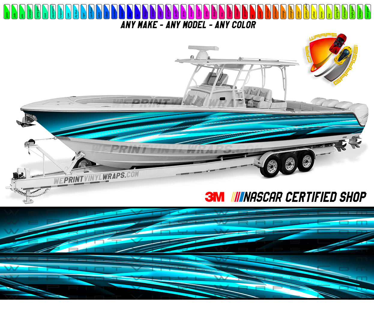 Aqua and Black Lines Graphic Vinyl Boat Wrap Decal Fishing