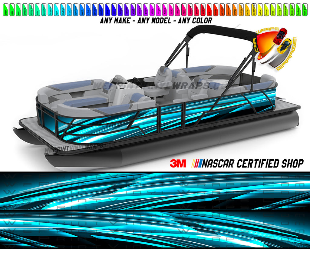 Aqua and Black  Lines Graphic Vinyl Boat Wrap Decal Fishing Pontoon Sportsman Console Bowriders Deck Boat Watercraft  All boats Decal
