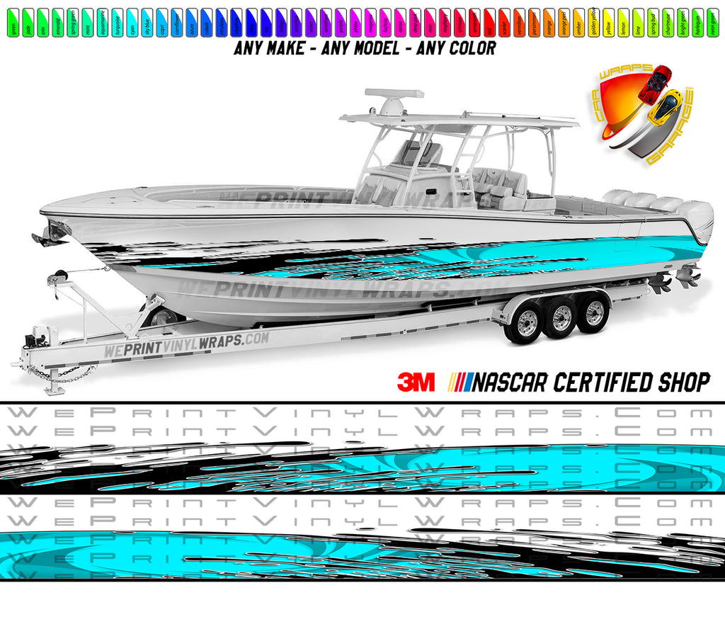 Aqua and Black Splatter Graphic Vinyl Boat Wrap Decal Fishing Pontoon Sportsman Console Bowriders Deck Boat Watercraft  All boats Decal