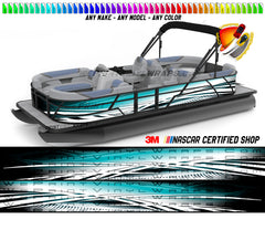 Aqua and White Lines Graphic Vinyl Boat Wrap Decal Fishing Pontoon Sportsman Console Bowriders Deck Boat Watercraft  All boats Decal