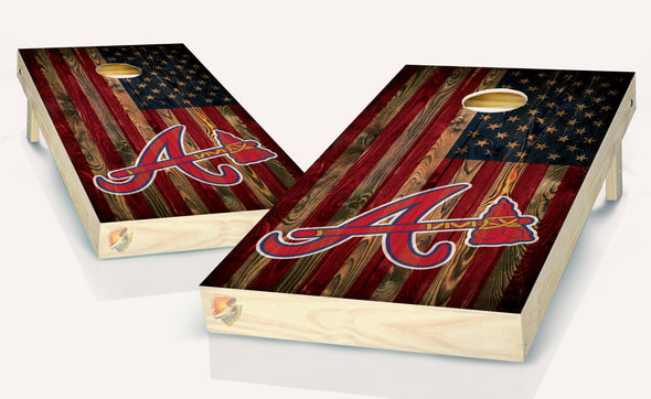 Atlanta Braves Sport American Flag Cornhole Board Vinyl Wrap Laminated Sticker Set