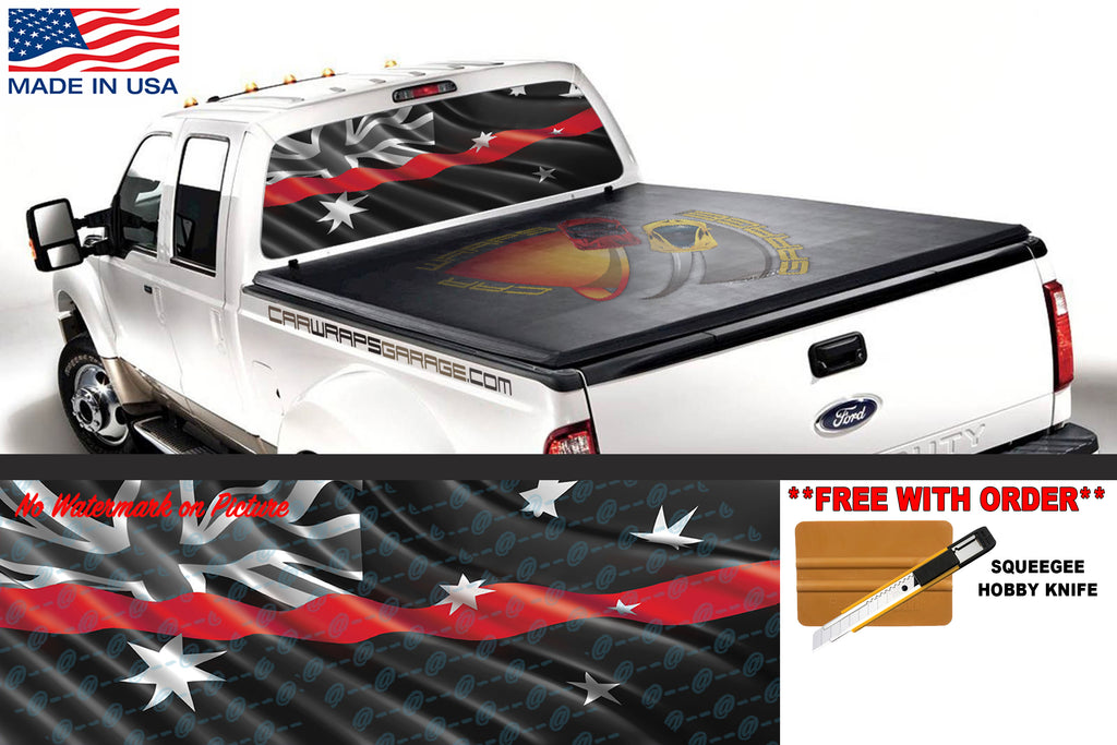 Australian Flag Black & White Thin Red Line Firefighter Rear Window Graphic Decal Truck