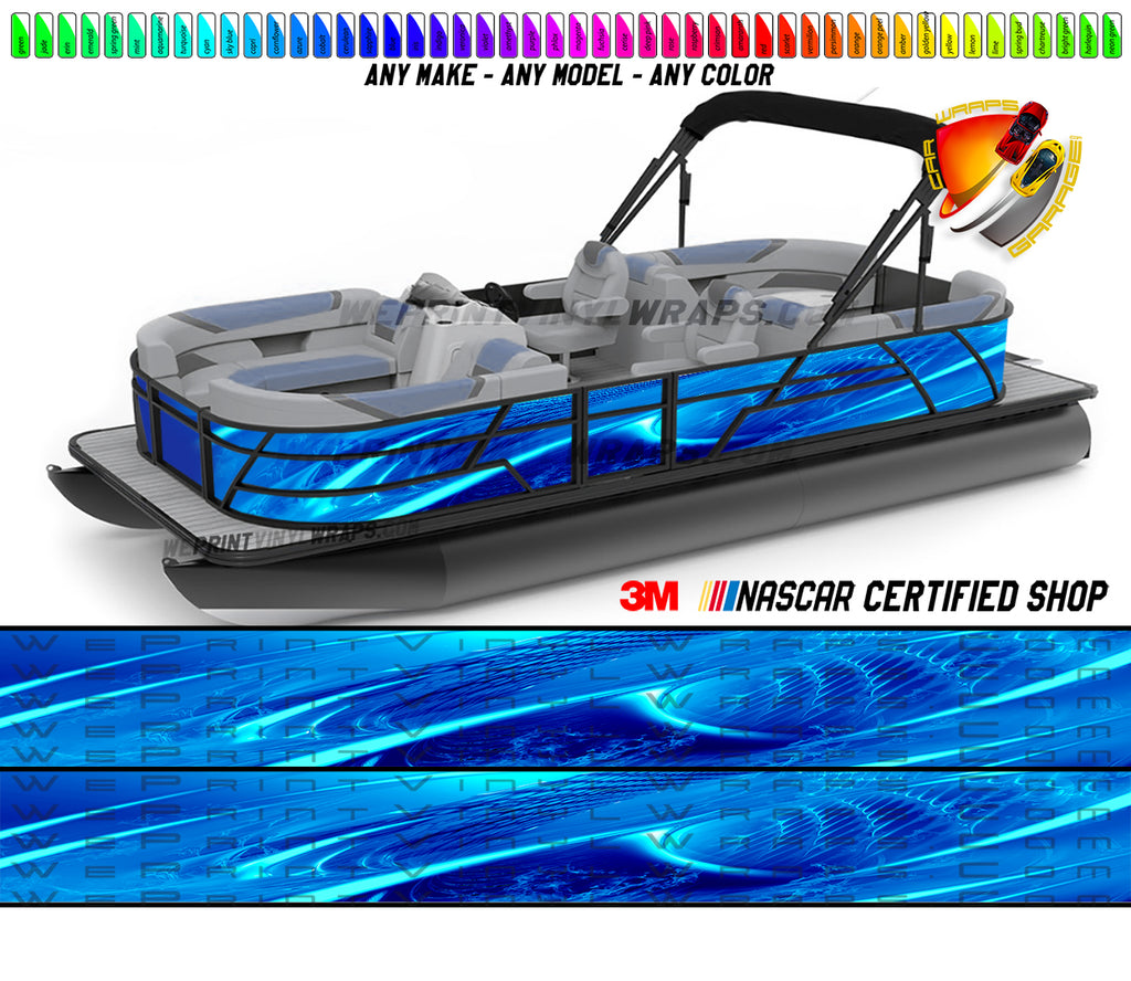 Azure Blue Wavy Graphic Vinyl Boat Wrap Decal Fishing Pontoon Sportsman Console Bowriders Deck Boat Watercraft  All boats Decal