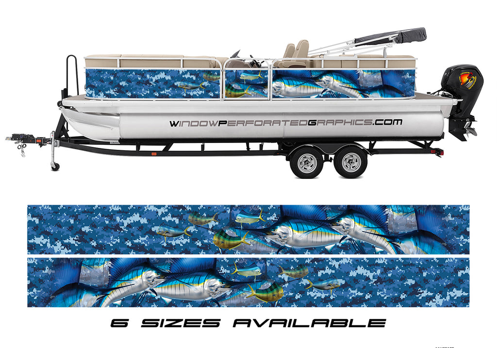 Marlin Fishes Blue Camo Boat Vinyl Wrap Fishing Pontoon Skiff Decal – We  Print Vinyl Wraps