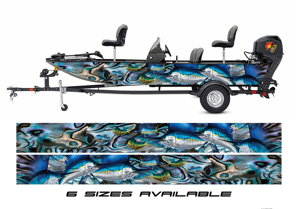 Marlin Fishes Blue Abstract Graphic Boat Vinyl Wrap Decal Fishing Pont – We  Print Vinyl Wraps