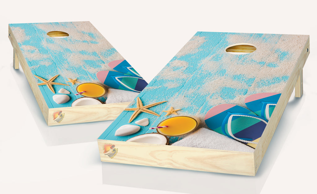 Beach Flip Flops Cornhole Board Vinyl Wrap Laminated Decal Sticker Set