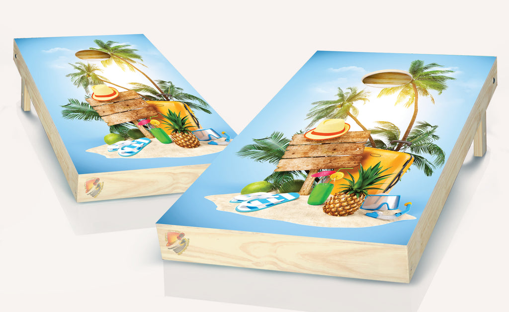 Beach Paradise Cornhole Board Vinyl Wrap Laminated Decal Sticker Set