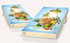 Beach Paradise Cornhole Board Vinyl Wrap Laminated Decal Sticker Set