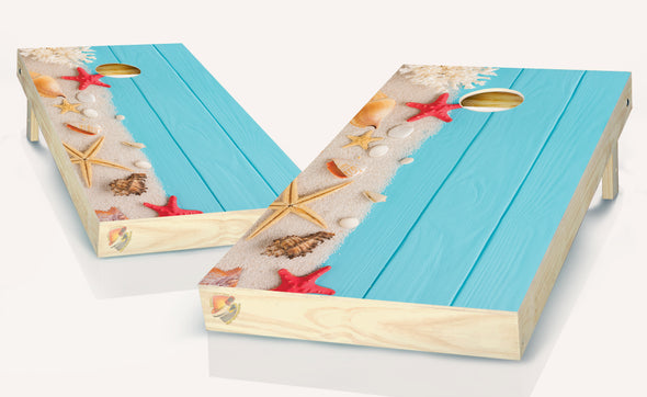 Beach Sand Starfish Cornhole Board Vinyl Wrap Laminated Decal Sticker Set