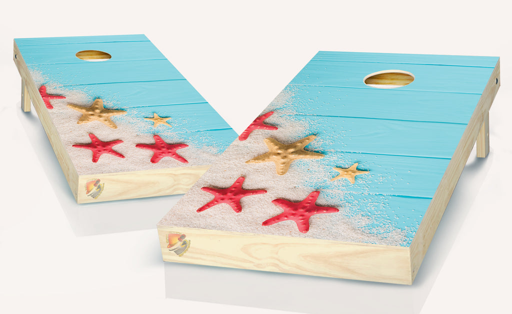 Beach Starfish Cornhole Board Vinyl Wrap Laminated Decal Sticker Set