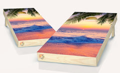Beach Sunset Tropical Cornhole Board Vinyl Wrap Laminated Decal Sticker Set