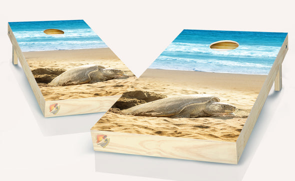 Beach Turtle Sand Cornhole Board Vinyl Wrap Laminated Sticker Set Decal