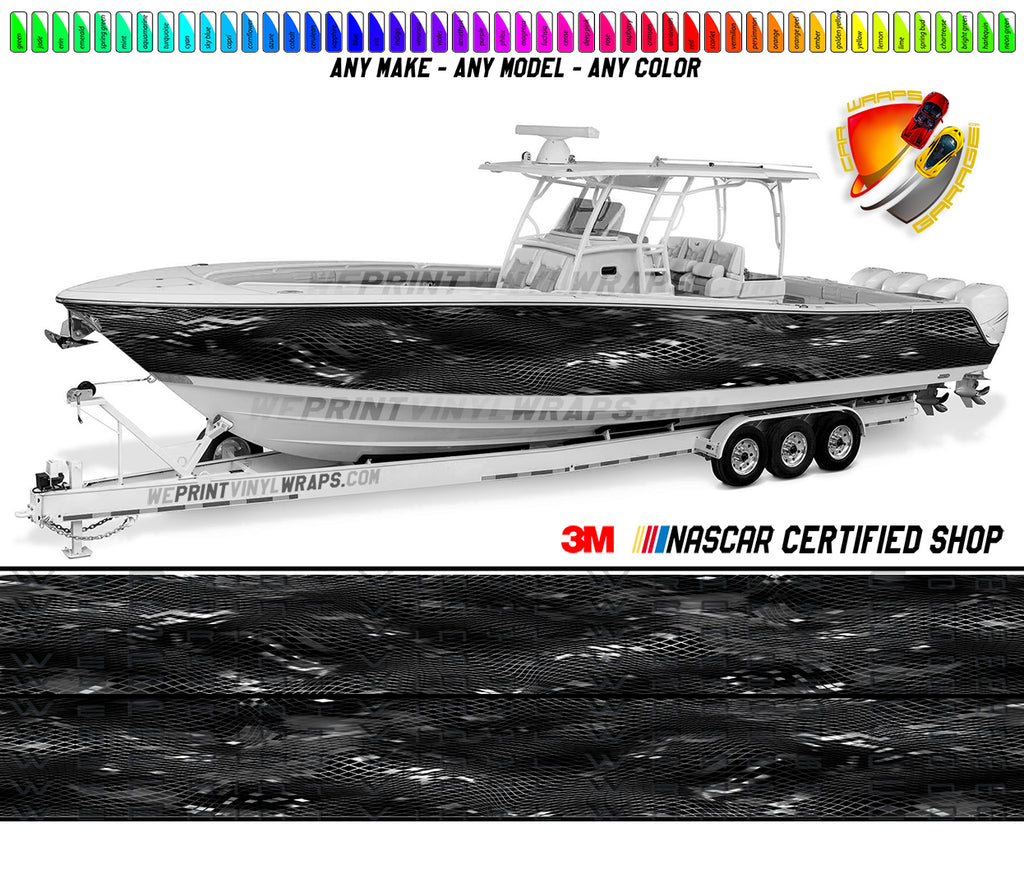 Black Camo Graphic Vinyl Boat Wrap Decal Fishing Pontoon Sportsman Console Bowriders Deck Boat Watercraft  All boats Decal