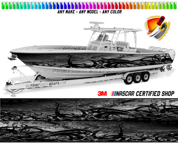 Black Gray and Light Gray Thorns Graphic Vinyl Boat Wrap Decal Fishing Pontoon Sportsman Console Bowriders Deck Boat Watercraft  All boats Decal