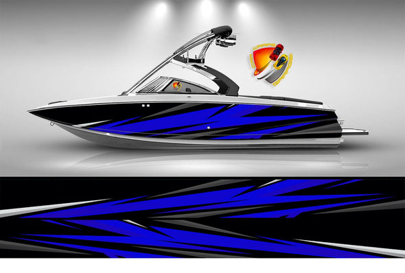 Octopus Blue and Black Graphic Vinyl Boat Wrap Decal Pontoon