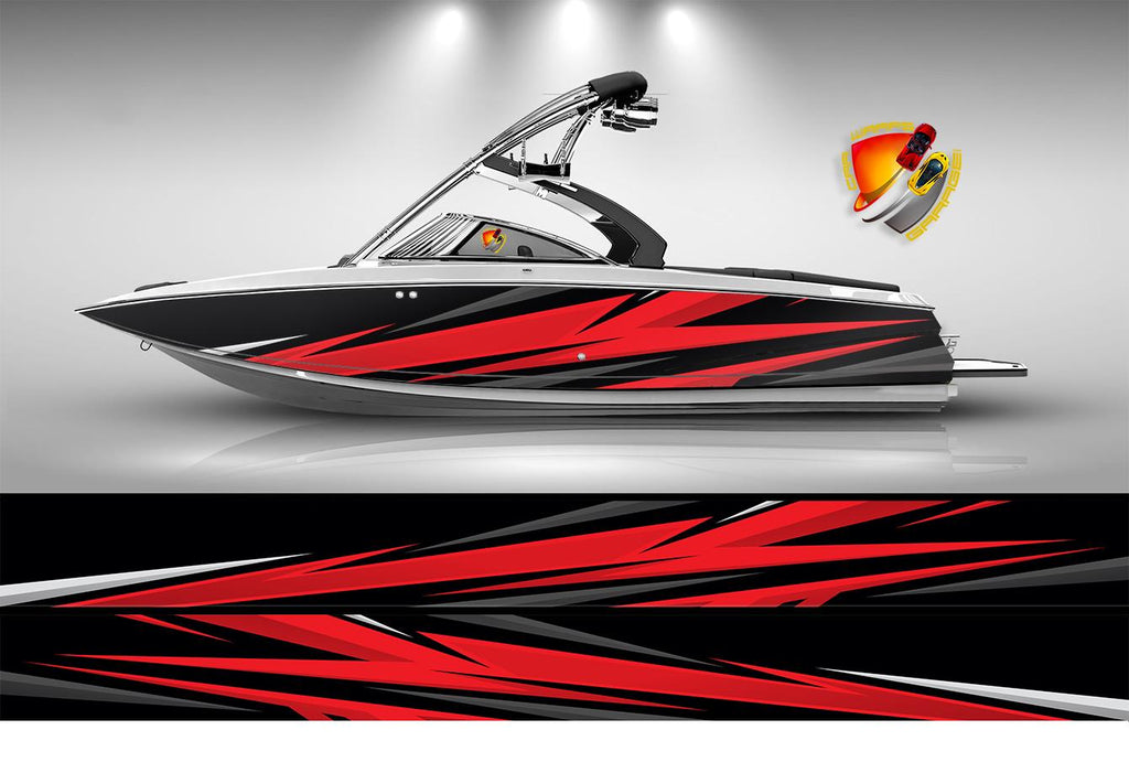 Black and Red Lines Modern Graphic Boat Vinyl Wrap Fishing Bass