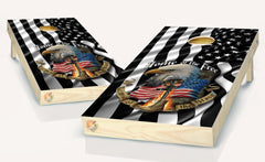 Cornhole Black and White American  Flag Patriotic Home of the Free Cornhole Board Vinyl Wrap Laminated Decal Set