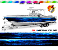 Blue Cloudy  Graphic Vinyl Boat Wrap Decal Fishing Pontoon Sportsman Console Bowriders Deck Boat Watercraft  All boats Decal