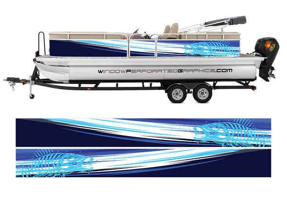 Blue Electric Seabass Graphic Boat Vinyl Wrap Decal Fishing Bass Pontoon Decal Sportsman Boat Decal
