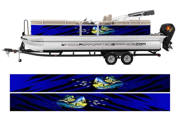 Blue & Black Mahi Mahi Modern Lines Graphic Boat Vinyl Wrap Fishing Pontoon Sportsman Boat Decal