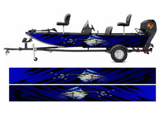 Blue & Black Marlin Fish Modern Lines Graphic Boat Vinyl Wrap Fishing Pontoon Bass  Decal Sportsman Boat All Boats Decal