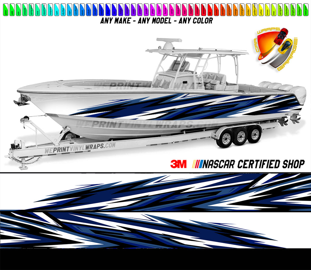 Blue and Black Smoky Graphic Vinyl Boat Wrap Decal Fishing Bass Pontoon