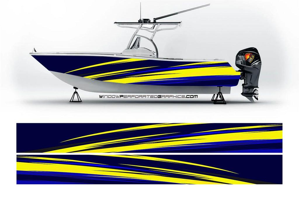 Blue & Yellow Modern Lines Graphic Boat Vinyl Wrap Fishing Bass Pontoon Decal Sportsman Boat All Boats Decal