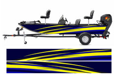 Blue & Yellow Modern Lines Graphic Boat Vinyl Wrap Fishing Bass Pontoon Decal Sportsman Boat All Boats Decal