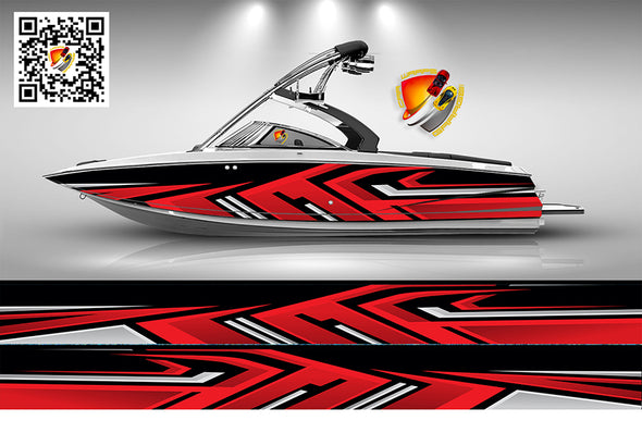 Red, White  and Black  Lines Modern Graphic Vinyl Boat Wrap Fishing Bass  Pontoon Decal Watercraft  etc.. Boat Wrap Decal