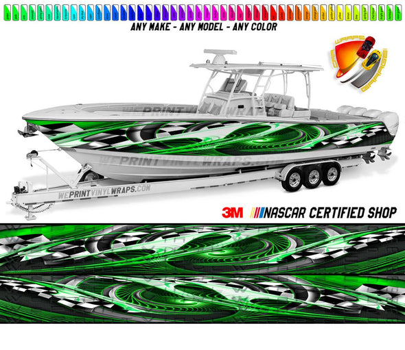 Bright Green and Black Checkered Graphic Vinyl Boat Wrap Decal Fishing Pontoon Sportsman Console Bowriders Deck Boat Watercraft  All boats Decal