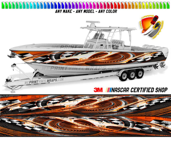Bright Orange and Black Checkered Graphic Vinyl Boat Wrap Decal Fishing Pontoon Sportsman Console Bowriders Deck Boat Watercraft  All boats Decal