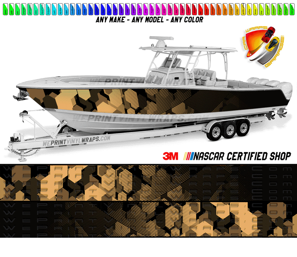 Brown and Tan Vinyl Boat Wrap Decal Fishing Pontoon Sportsman Console Bowriders Deck Boat Watercraft All Boats Decal