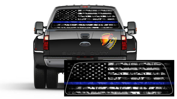 American Flag Camouflage Thin Blue Line Rear Window Perforated Graphic Vinyl Decal Sticker Truck All Cars