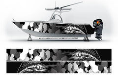 Camo Black and White Marlin Fish Graphic Boat Vinyl Wrap Fishing  Pontoon Sportsman Tenders Skiffs  Bowriders Deck Boats Sea Water Decal Watercraft etc... Boat Wrap Decal