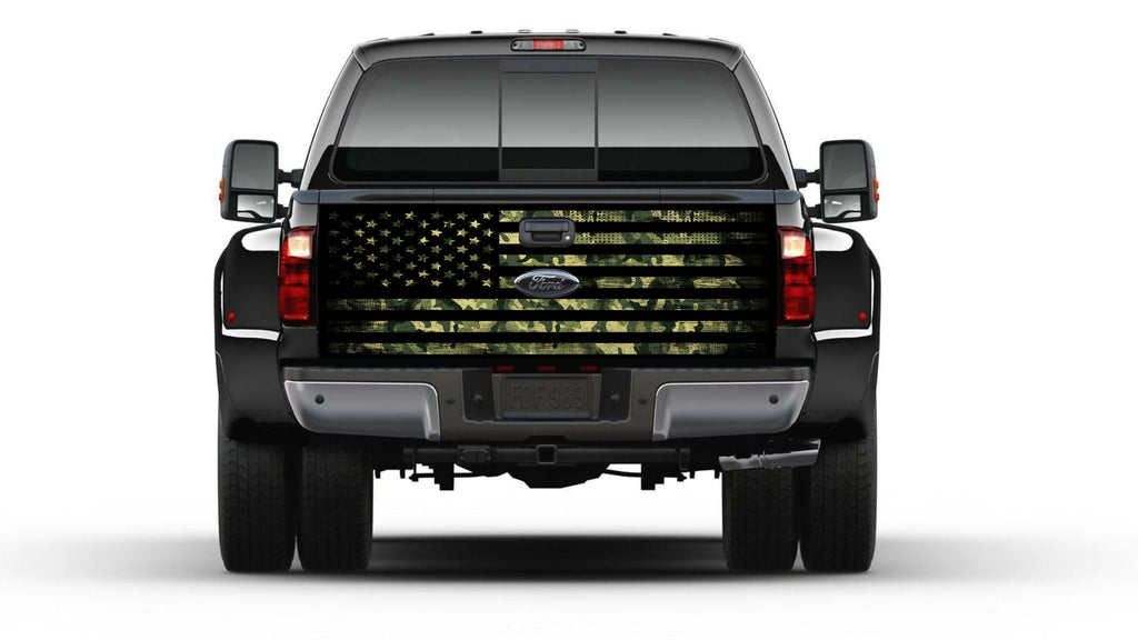 American Flag  Green Camouflage Camo  Tailgate Wrap Vinyl Graphic Decal Sticker Truck